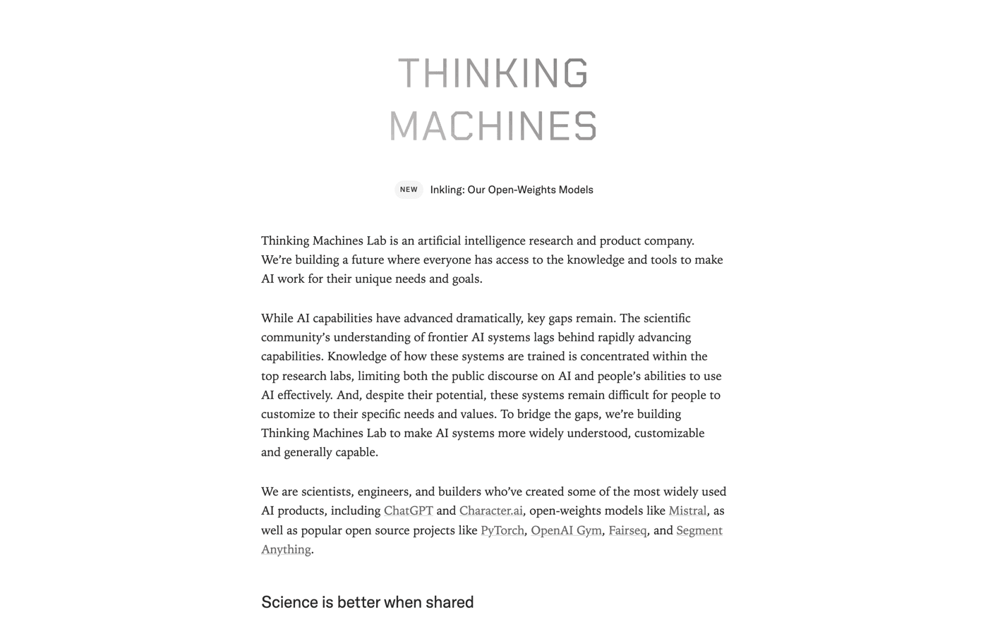 Thinking Machines Lab manifesto